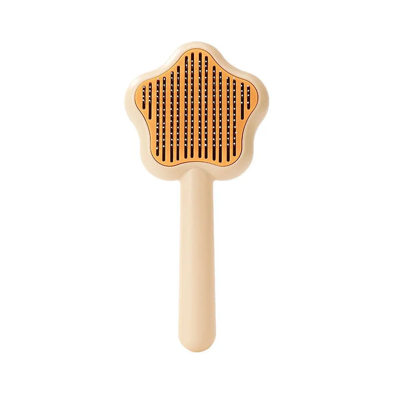 Green stainless steel cat grooming comb with self-cleaning mechanism and four rows of needles