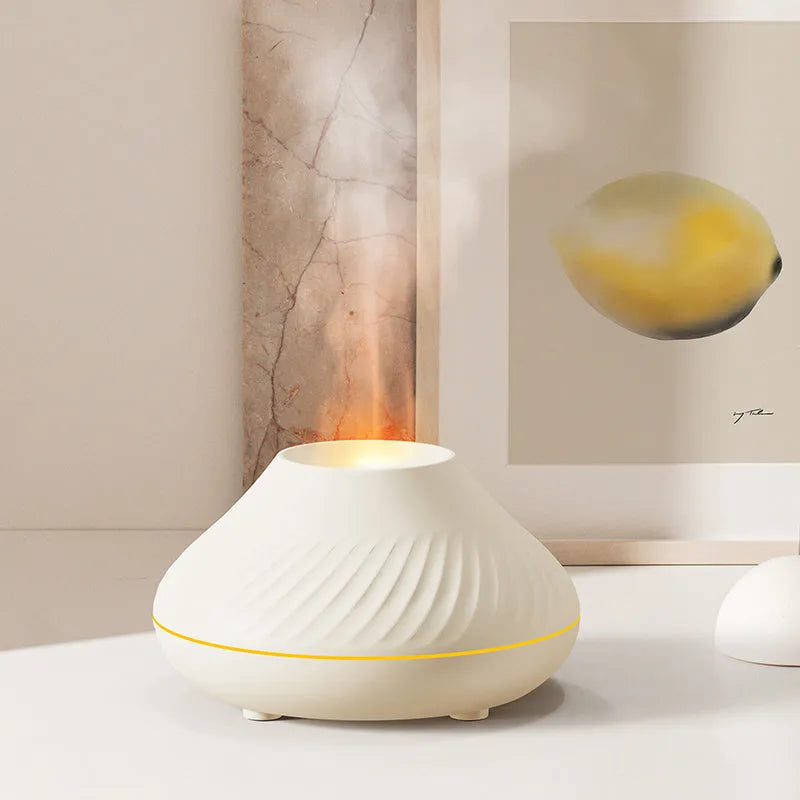 130ml RGB flame aroma diffuser with 3D colourful fire volcano effect humidifier night light black