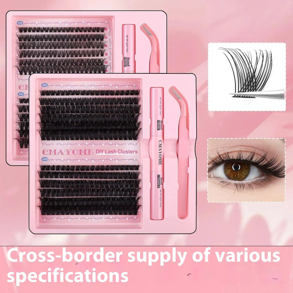 DIY single cluster individual false eyelashes set with artificial fibre mixed split type design showing 15.5 cm length