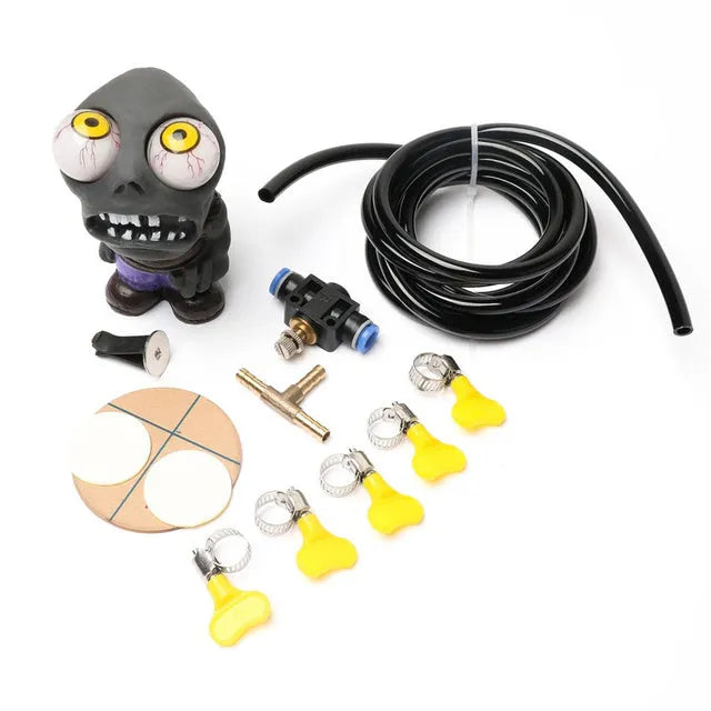 Car turbo Blow-Off Valve sound simulator kit with doll ornament, pressure valve, copper tube, and installation clips.