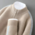 Slim-fit half-zip knitted sweater in sheep wool, shown in raw velvet camel colour