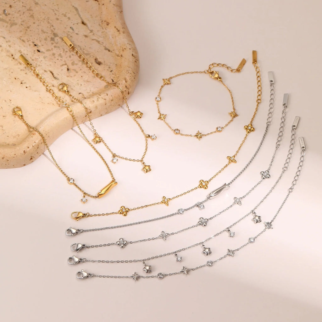 Women's titanium steel bracelet with 18K gold plating and geometric hexagonal star pendant