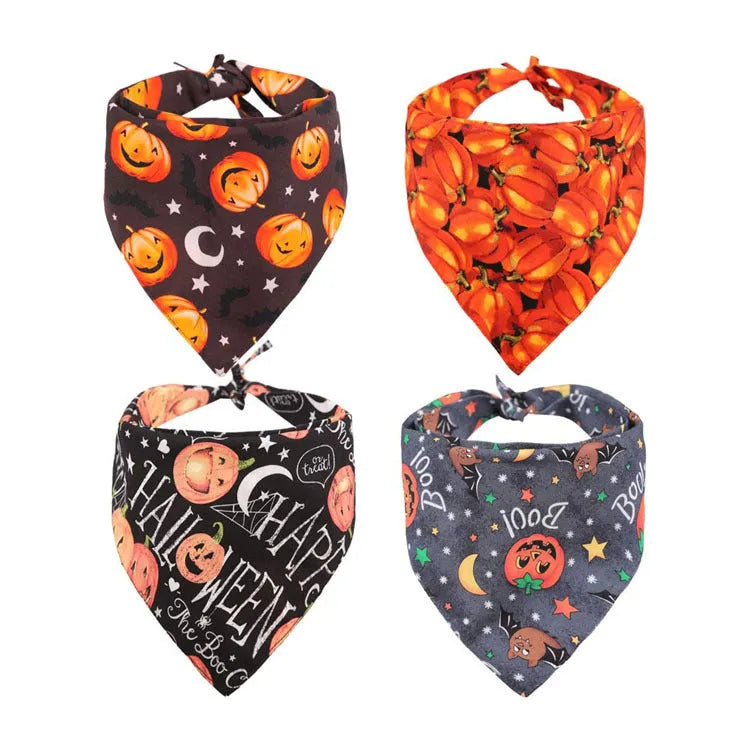 Halloween dog bandana pumpkin double-sided triangle scarf on a dog, graffiti pattern, cloth material