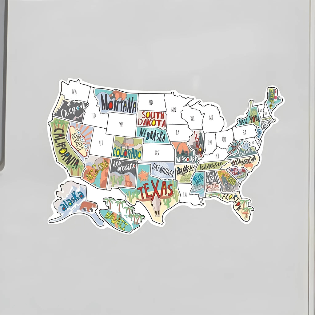 Travel-themed car sticker set with map design, letter stickers, and white background for vehicle application