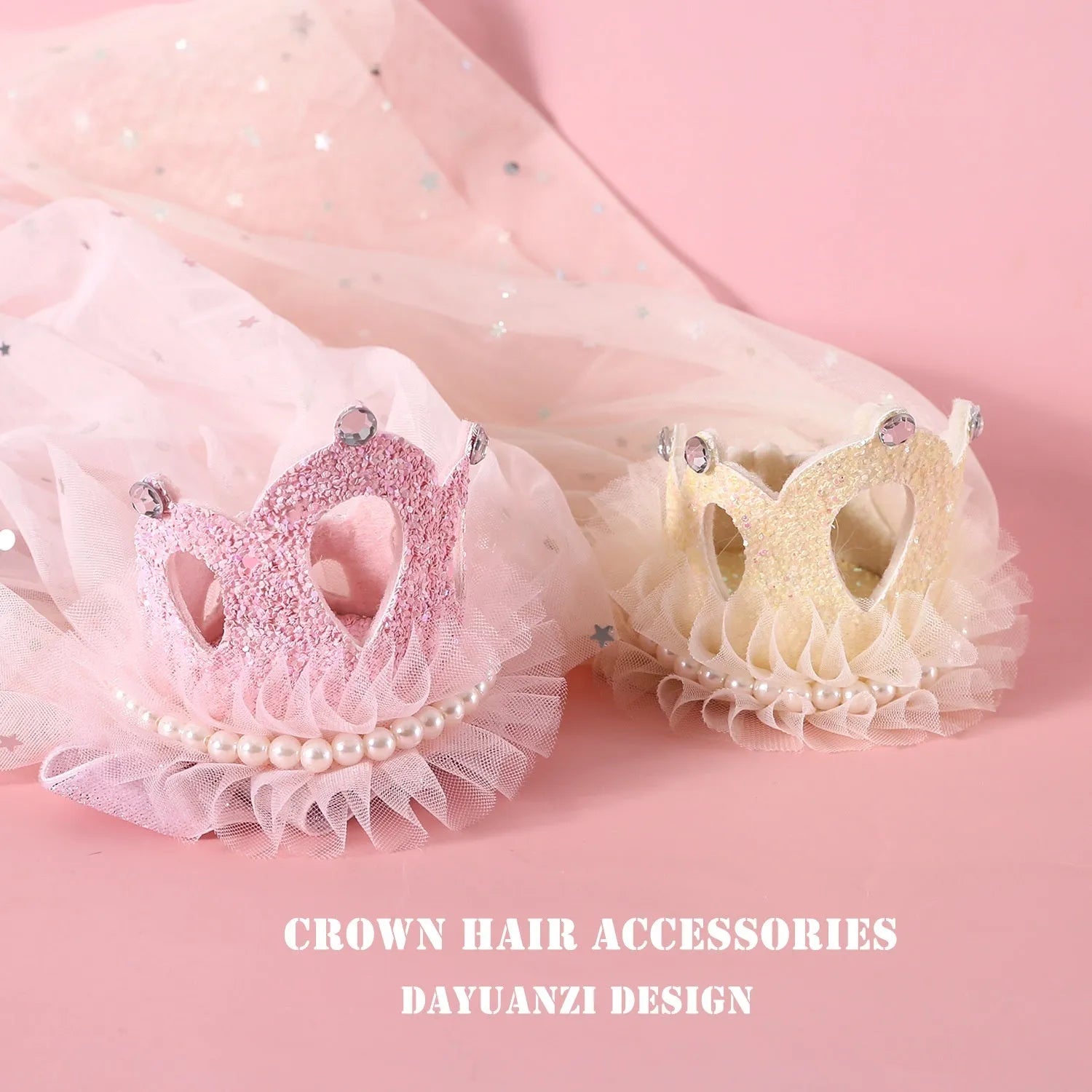 Princess crown headdress for cats with beige or pink veil options