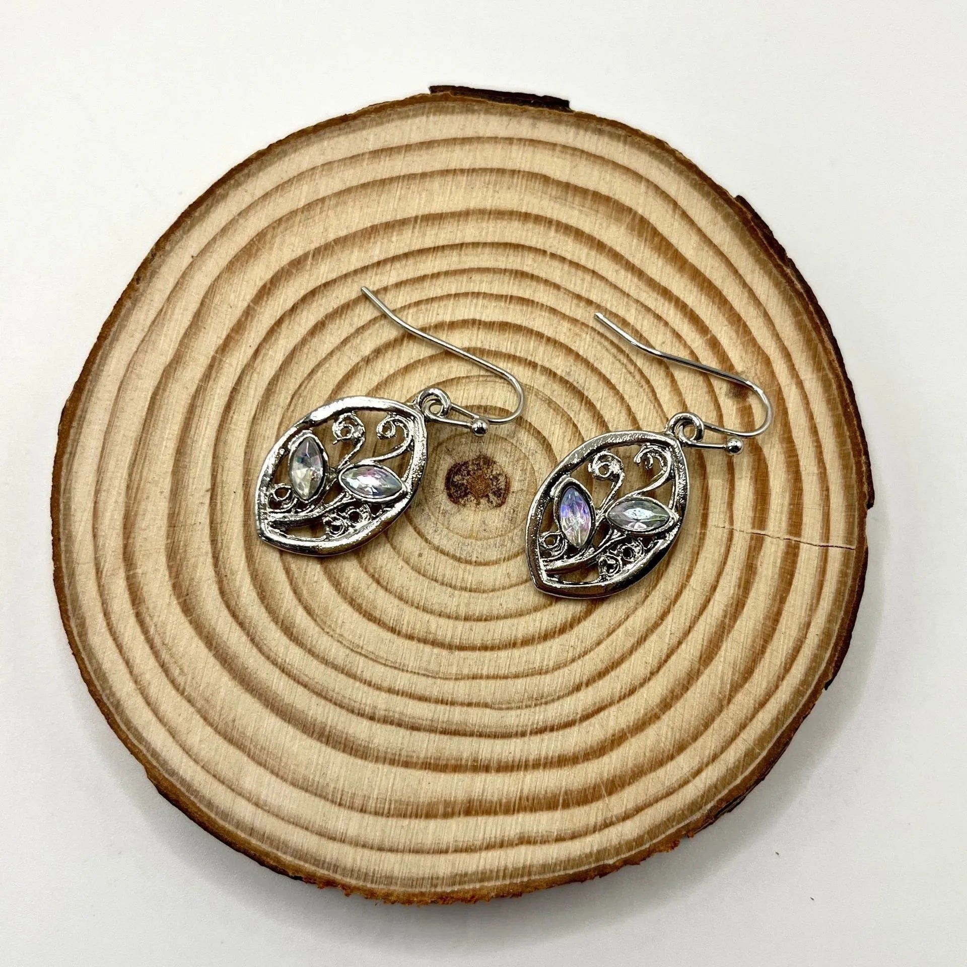 Silver leaves design earrings with embedded colourful moonstone gemstone for women