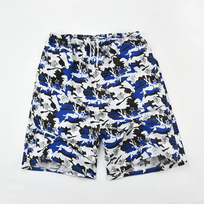 Men's floral print five-point swimming trunks in polyester fabric for pool and beach use