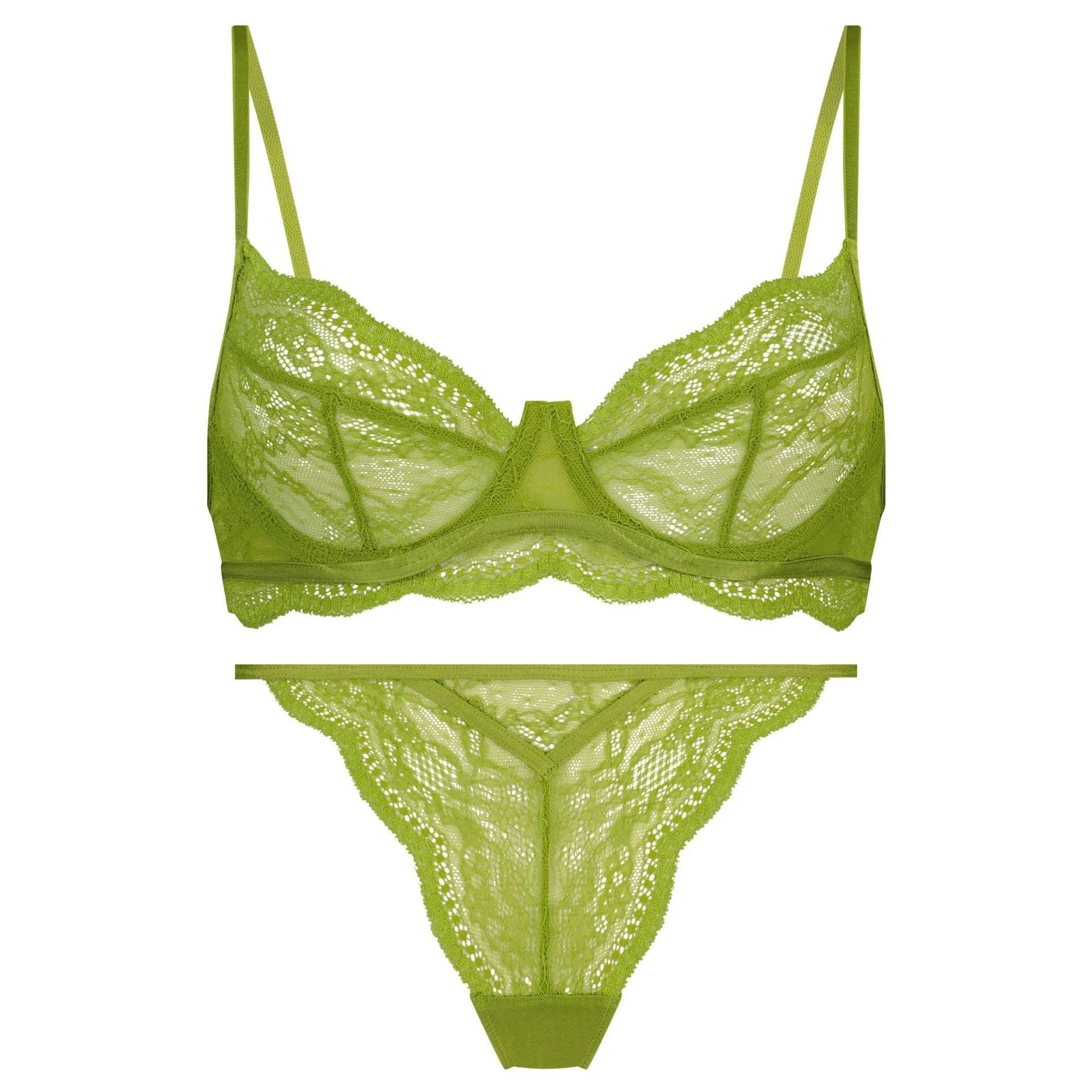 Women's French bra bikini set in nylon with fixed double straps, available in black, red and green colours