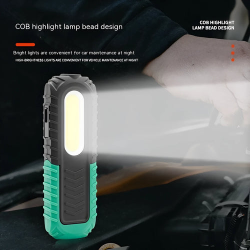 Black and green auto repair work light with PET coating for drop resistance