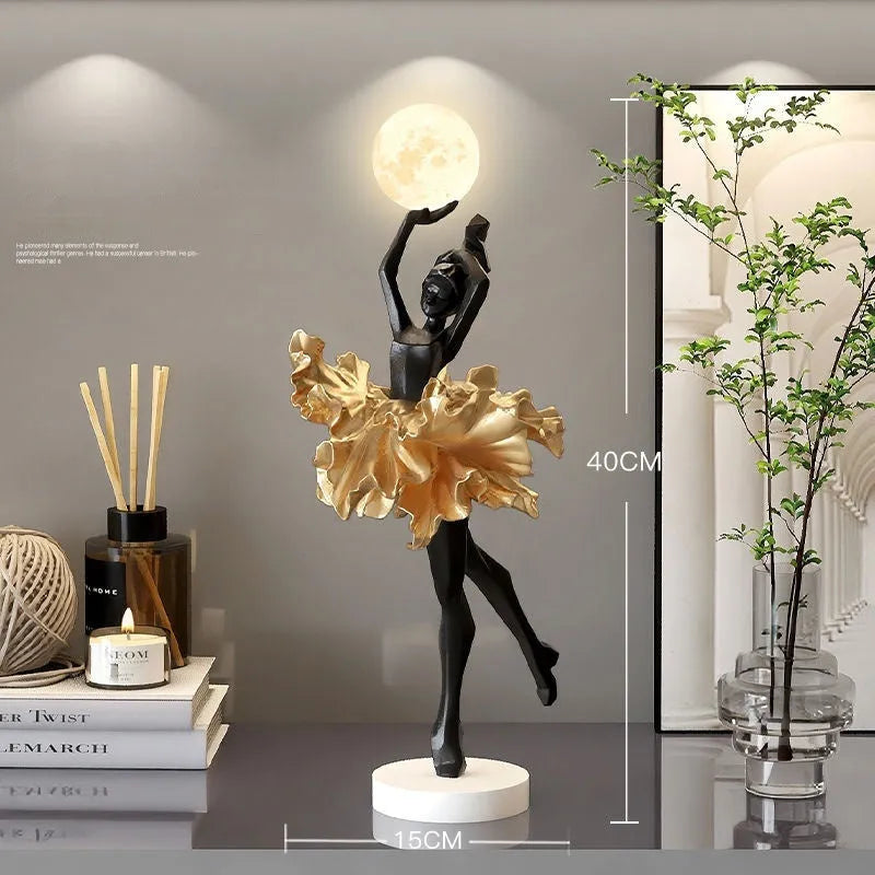 Small resin art girl night light ornament in black gold, white, pink, or light blue.