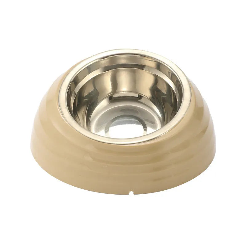 Stainless steel cat bowl in coloured plastic base available in beige, brown and light green