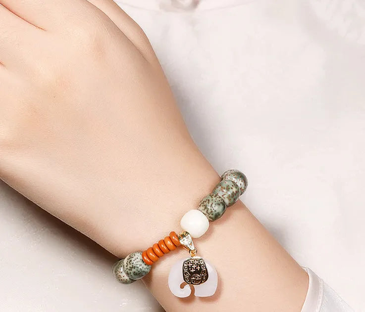 Jade green star moon bodhi bracelet unisex geometric 10mm natural stone handcrafted