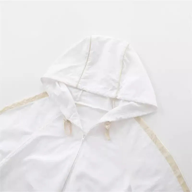 Women's hooded sunscreen top with loose fit polyester long sleeves in picture colour
