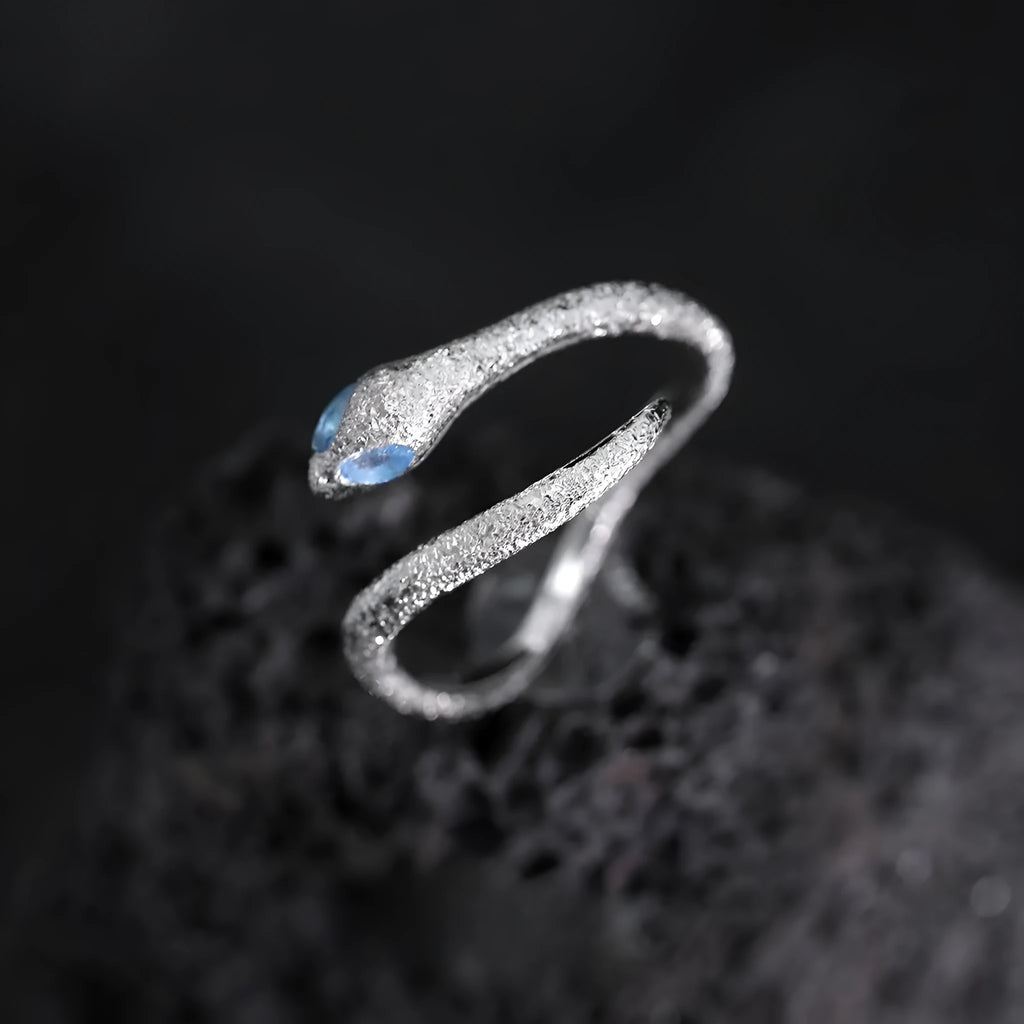 Women's adjustable snake zodiac ring in platinum colour with silver electroplated finish