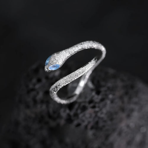 Adjustable opening silver electroplated snake design ring in platinum white gold colour for women