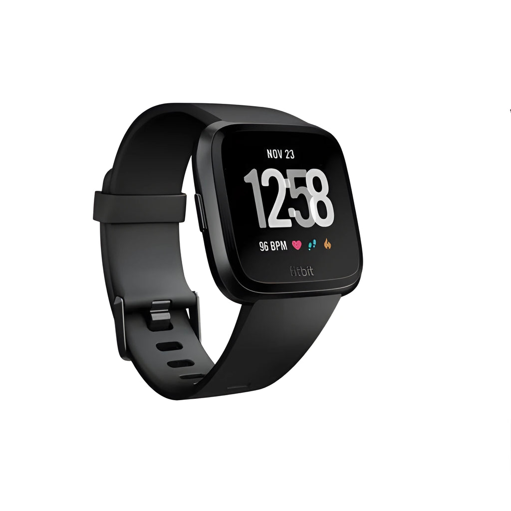 Black waterproof smart watch with silicone wrist strap showing heart rate monitoring display on 1.4 inch screen