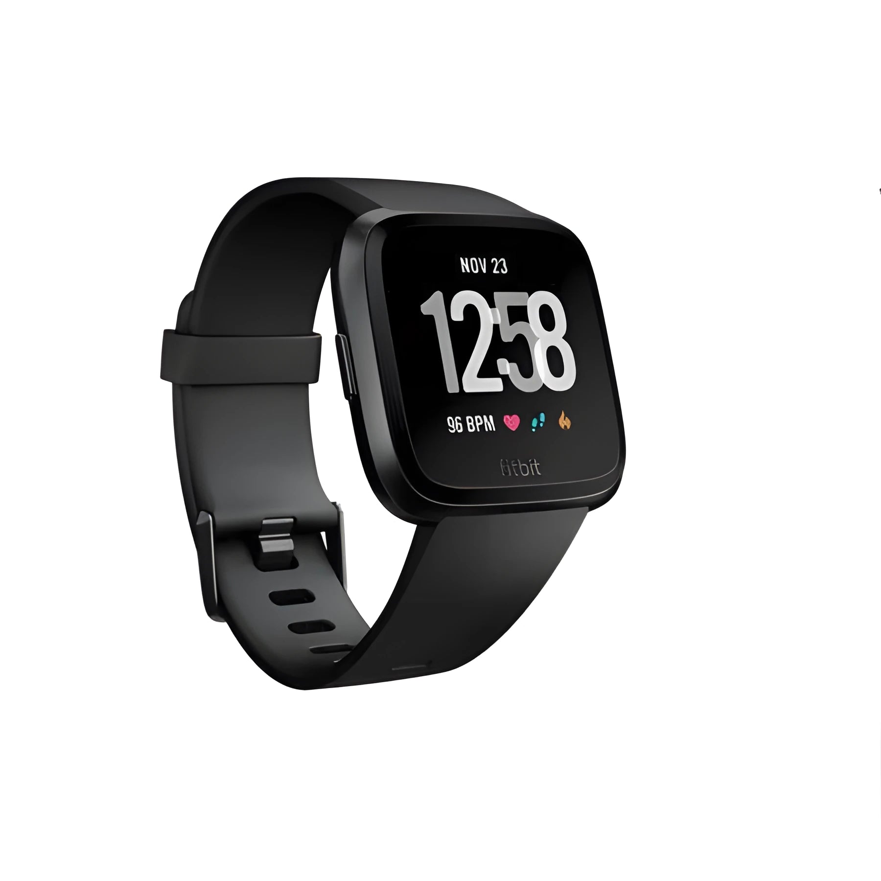 Black waterproof smart watch with silicone wrist strap showing heart rate monitoring display on 1.4 inch screen