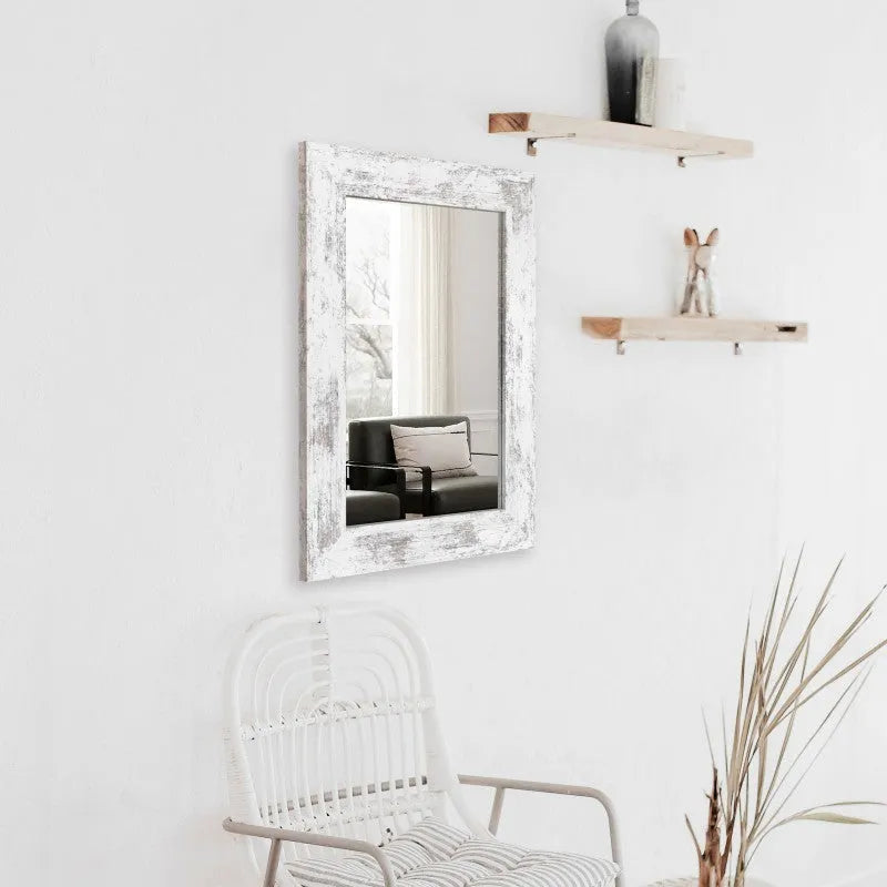 Wall-mounted modern pastoral style bathroom mirror with retro new Chinese design in Little White colour