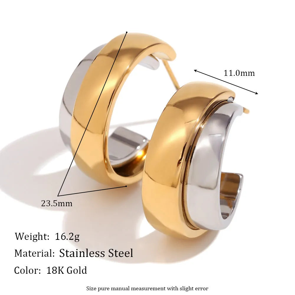 Gold tone electroplated stainless steel jewellery set with geometric shapes including earrings, bracelet and necklace