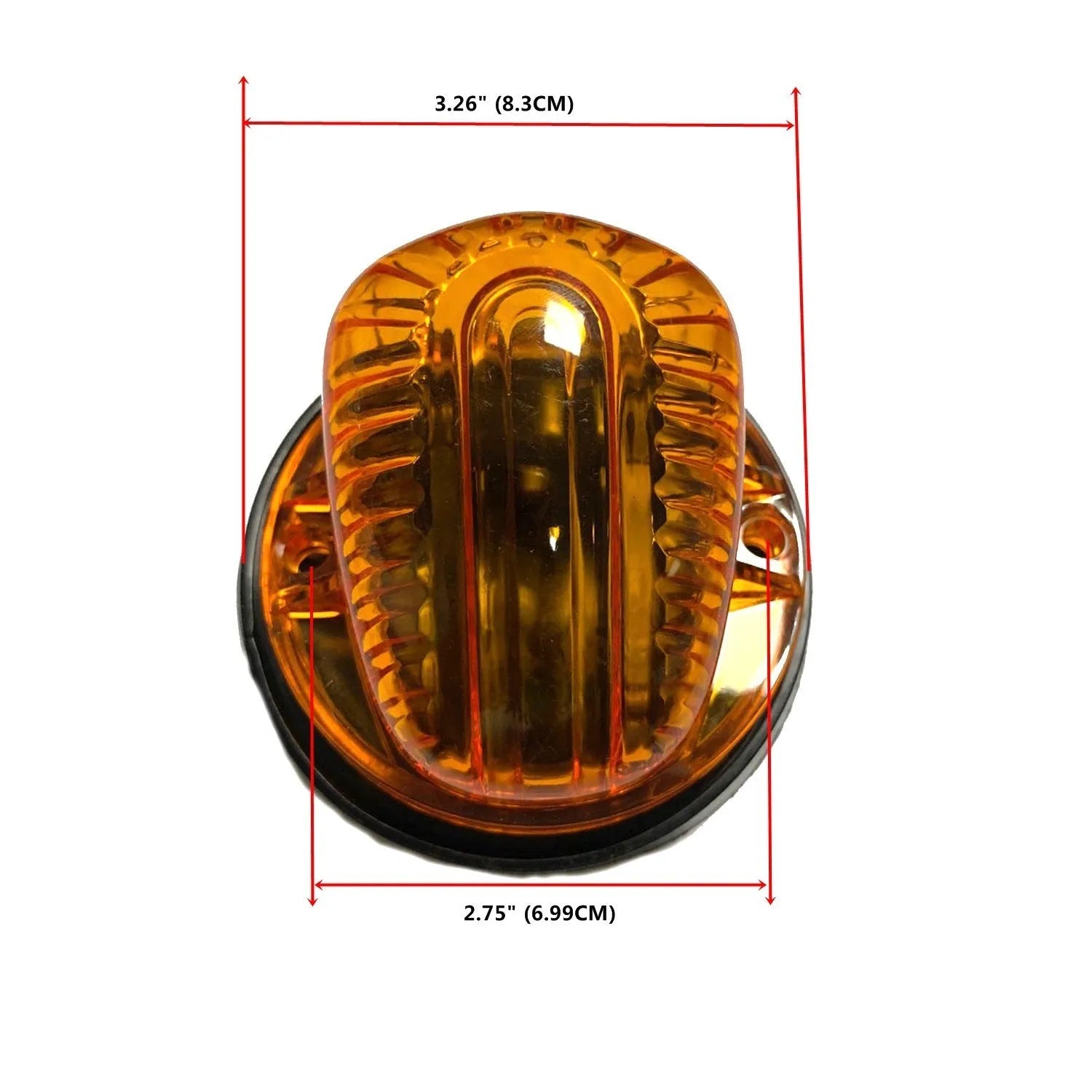 GR- model LED roof cab light with yellow lampshade showing 83mm dimension and included mounting hardware