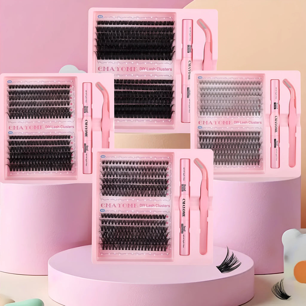 DIY single cluster individual false eyelashes set with artificial fibre mixed split type design showing 15.5 cm length