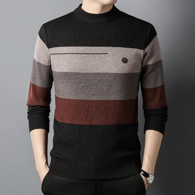 Men's cotton blend slim fit round neck knitted bottoming shirt in blue, red, and green colours