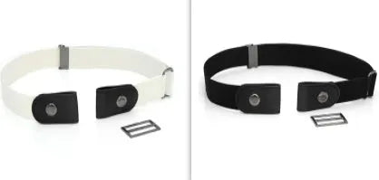 Imitation leather belt with square alloy buckle and car suture stitching on neutral background