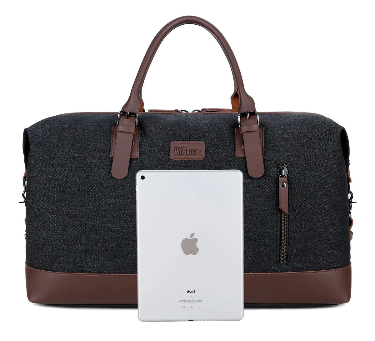 Canvas travel bag 56-75L large men's gym holdall 53x35x25cm with zip pockets and single strap in light grey, blue, black, brown or army green.