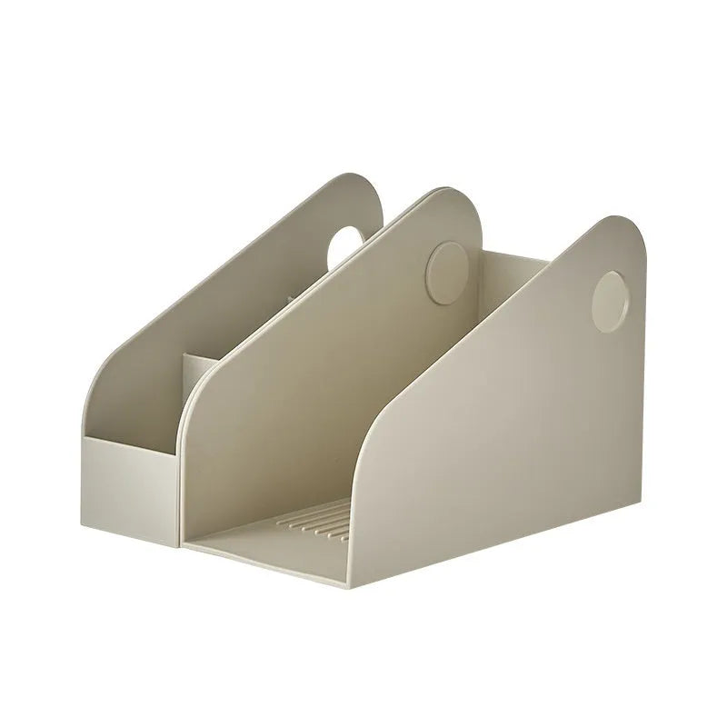 Plastic desktop storage box with two grid compartments in milk coffee colour