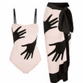 Women's patterned polyester bikini set with tulle skirt cover-up in sizes S M L XL