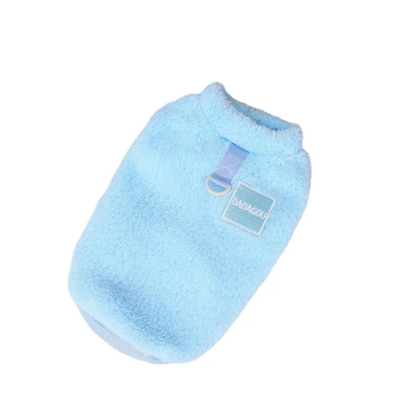 Coral fleece pet jacket for dogs and cats in various colours and sizes.