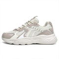 Men's beige and black flat casual sneakers with low heel, shown in sizes 36 to 46.