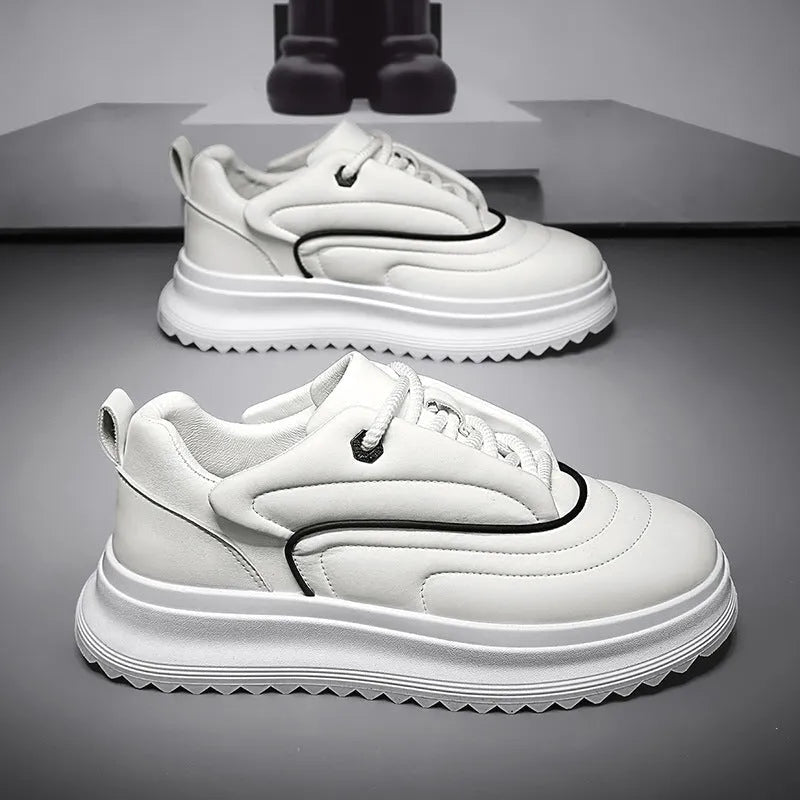 PU leather height increasing bread shoes with cowhide upper, low heel, in khaki, apricot, ivory white, black knight.