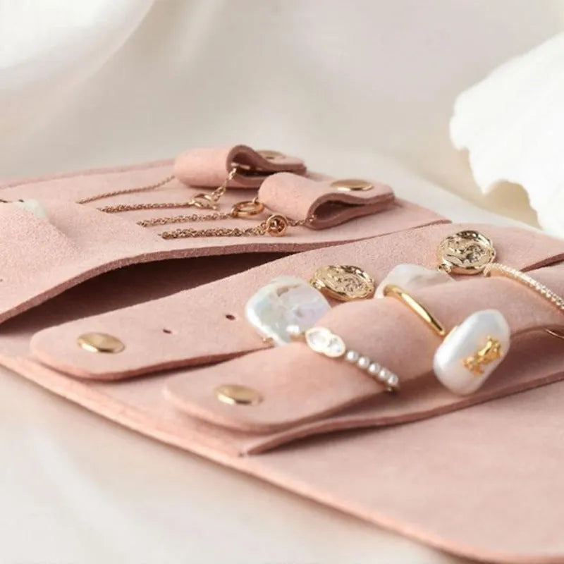 12x12cm leather and microfiber jewellery pouch in beige, brown, gray, pink or white for earrings, rings and watches