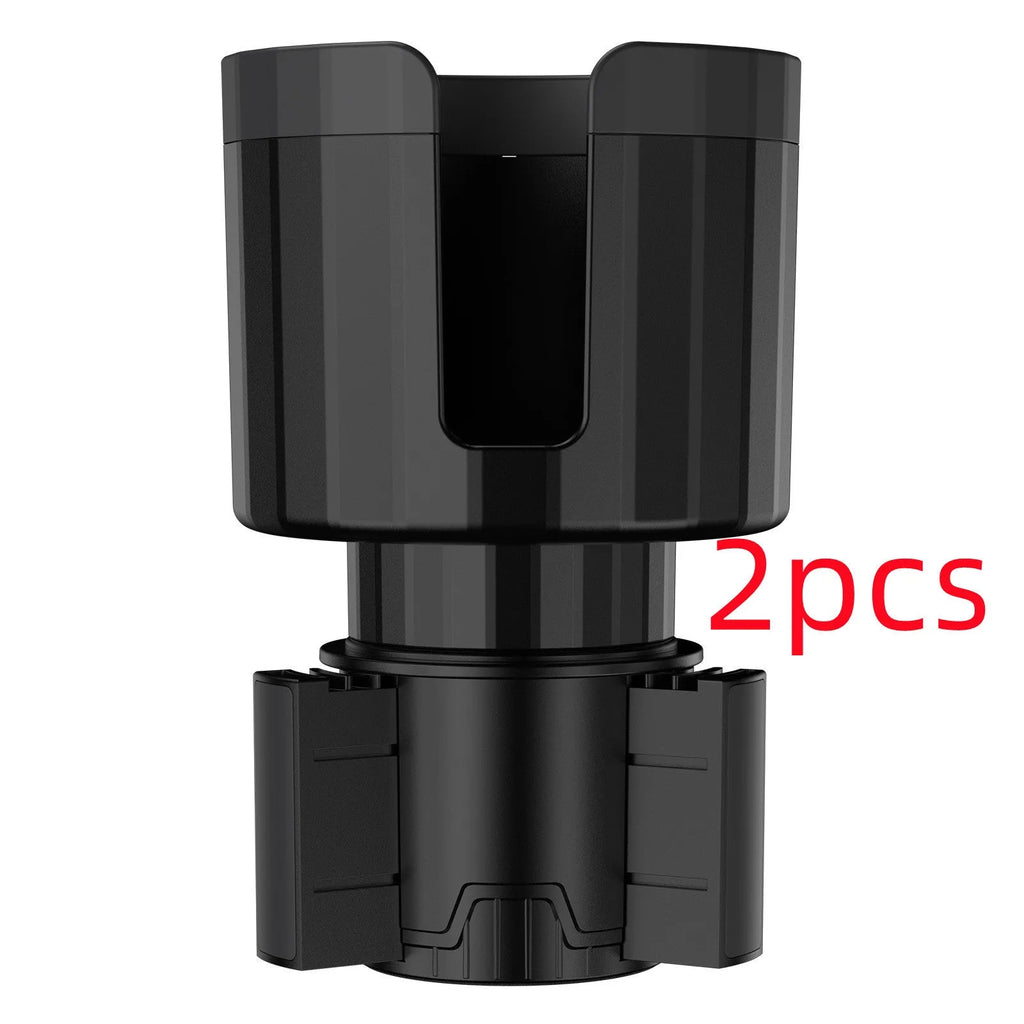 Black adjustable car cup holder expander for large drink bottles and containers.