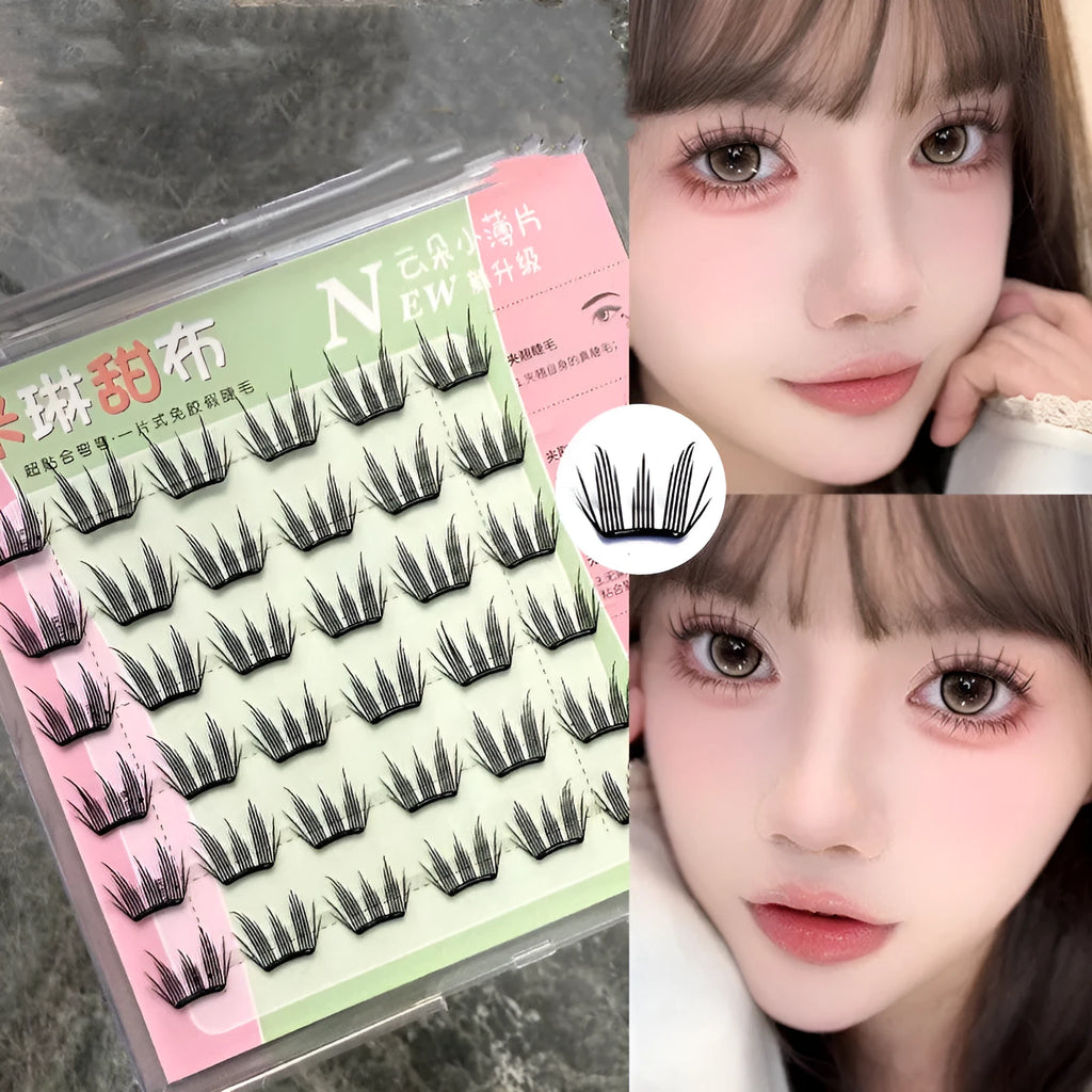 Milin Sweet Cloth glue-free split false eyelashes, 12mm artificial fibre, six rows, one set