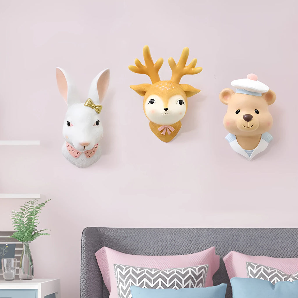 Resin cartoon rabbit wall decor in Rabbit style with traceless nail, expansion screw, and nail-free sticker.