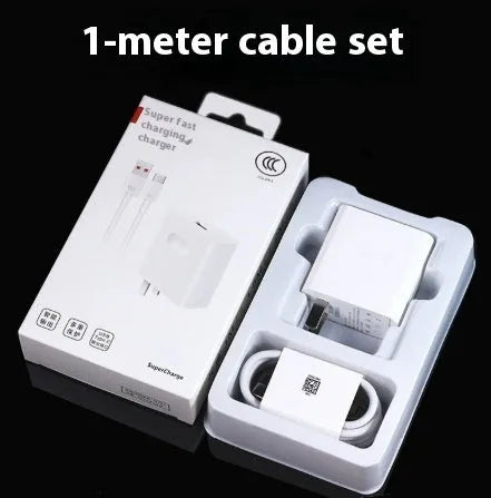 White USB Type-C super fast charger with 66W 120W output and Type-C cable for phones
