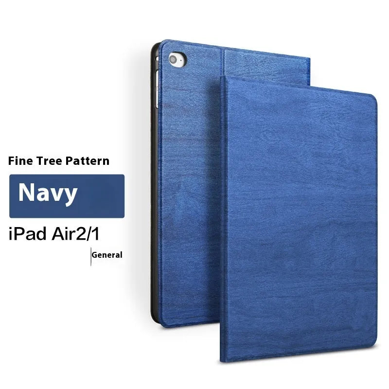 Universal iPad protective cover with built-in sleep bracket in imitation leather, available in sapphire blue and black colours