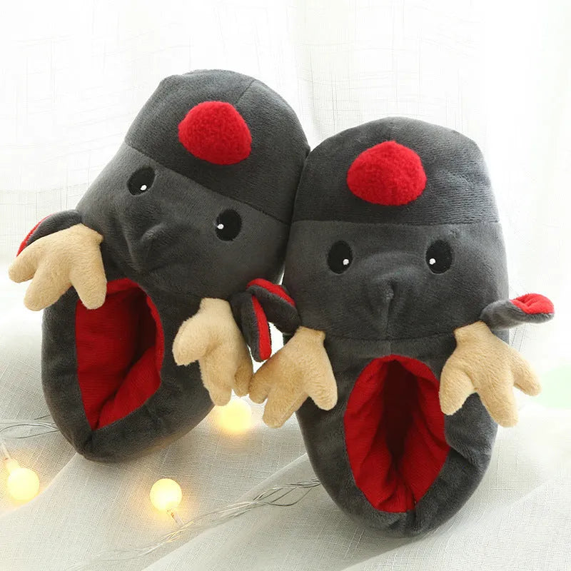 Grey Christmas elk fleece slippers for men and women, sizes 36-41, with point bottom sole