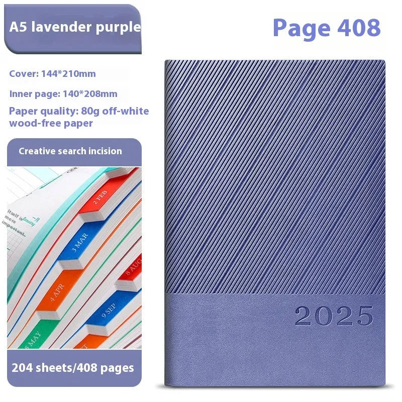 Executive A5 business notepad with striped PU leather cover open showing 80g wood-free paper