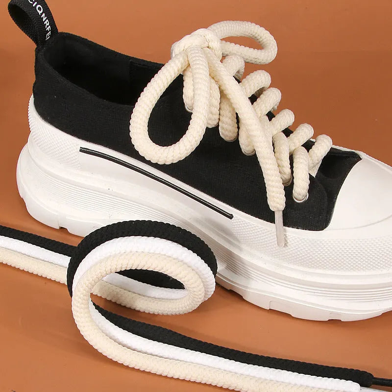 Solid colour round woven shoelaces for bread shoes showing 10mm diameter and length options