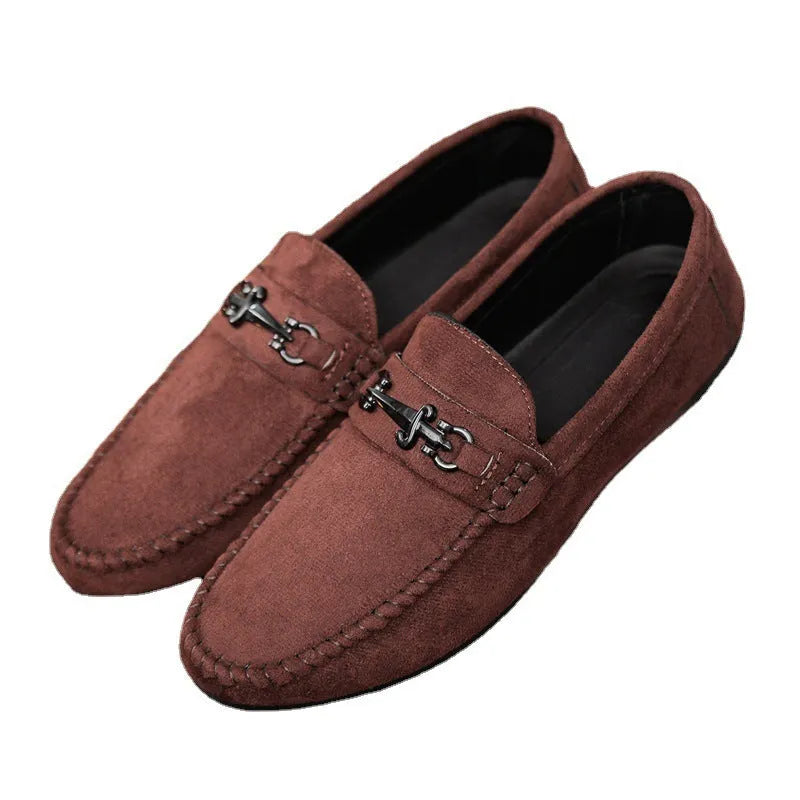 Men's black and brown waterproof PU leather slip-on loafers with rubber soles