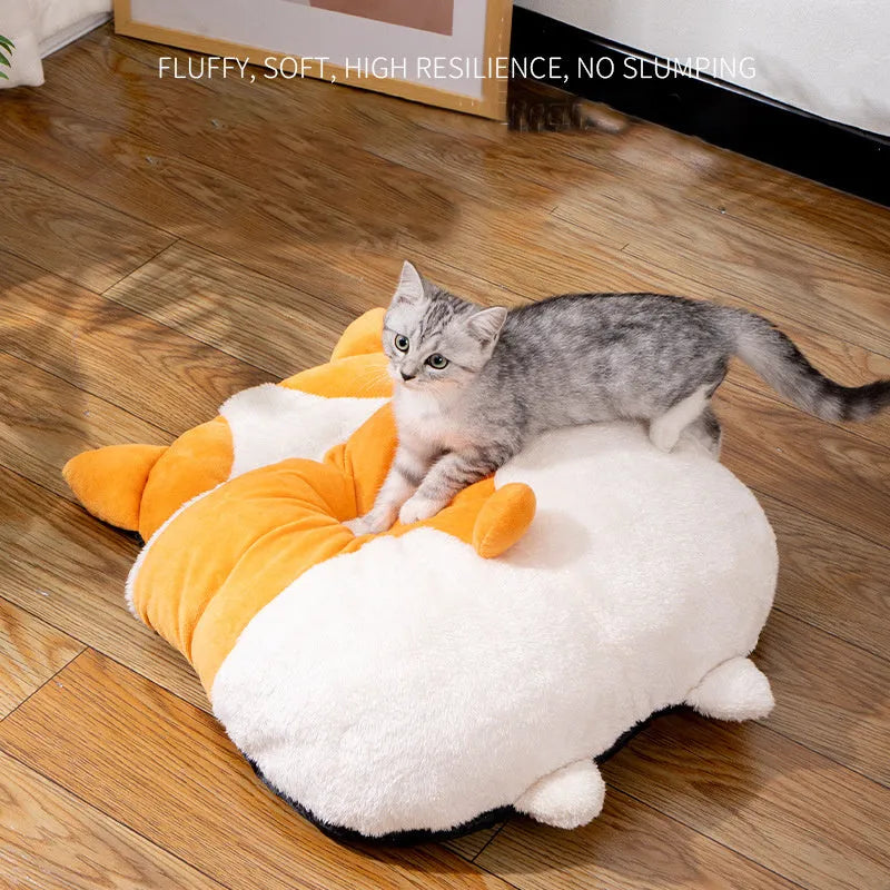 Orange semi-enclosed cat sleeping bag bed, 65 x 53 x 12 cm, winter pet nest and sleeping mat