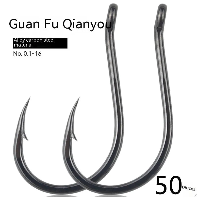 Barbed sea fishing hooks with ring eye and crooked point in a bulk pack for rock and saltwater fishing.
