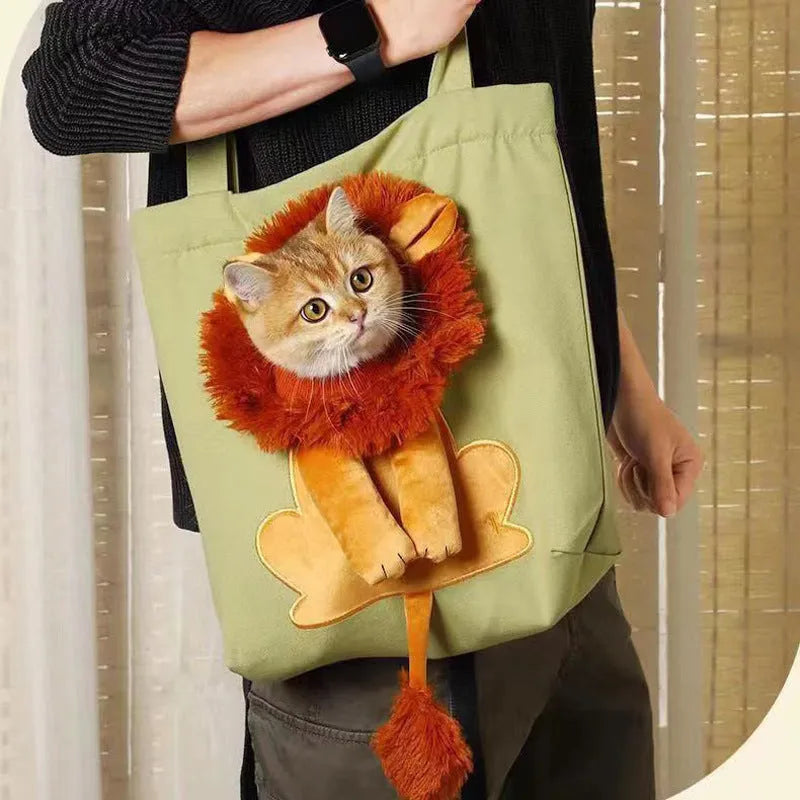 Canvas pet shoulder carrier bag with cartoon pattern for small dogs and cats