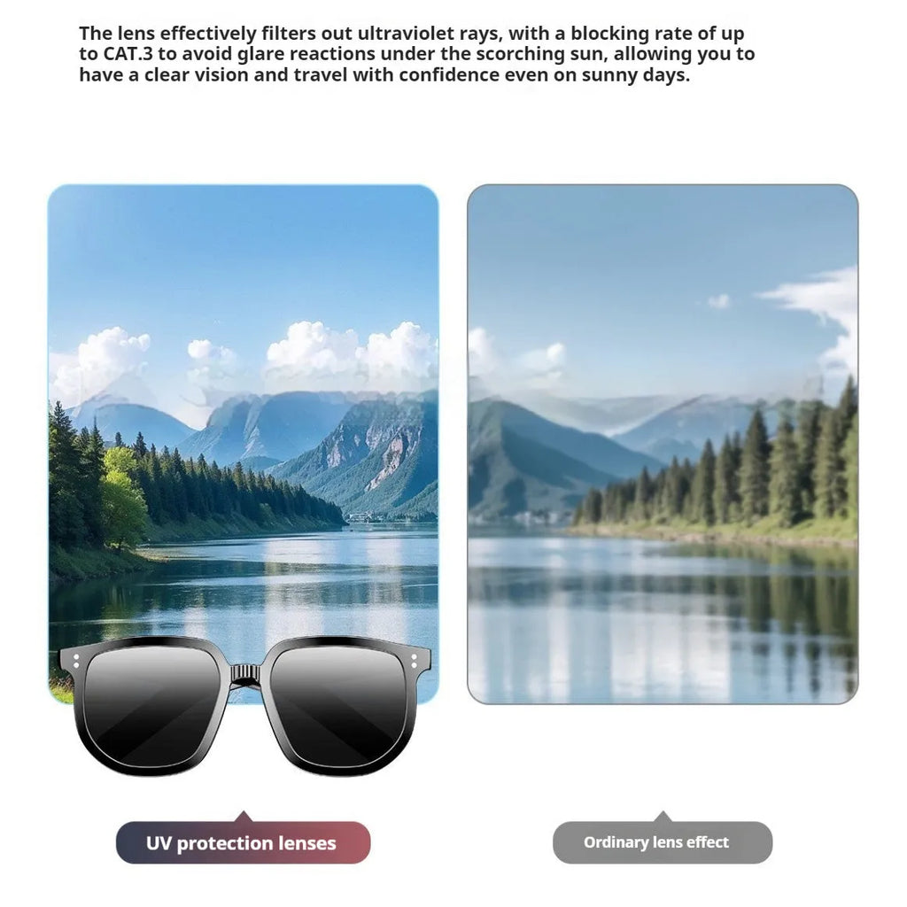 Black AI smart glasses with Bluetooth audio and sunglasses functionality