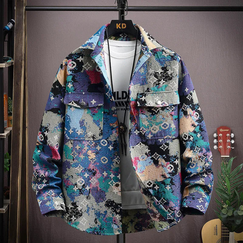 Women's casual lapel shirt coat in a blue colour variant, featuring long sleeves and a straight hem.