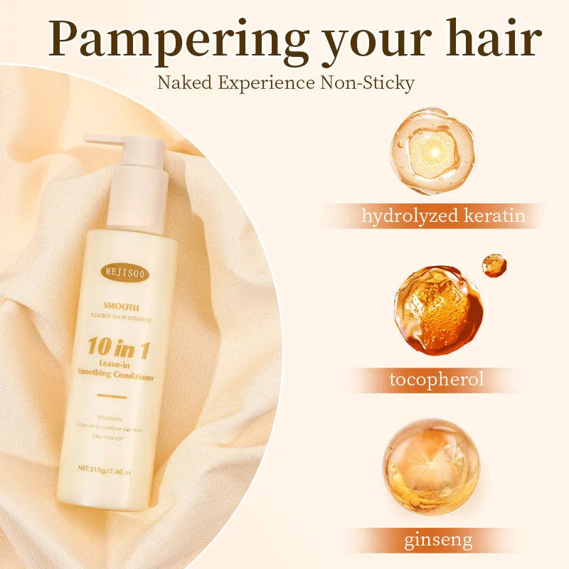 210g bottle of wash-free soft hair conditioner for ladies on a bathroom shelf.