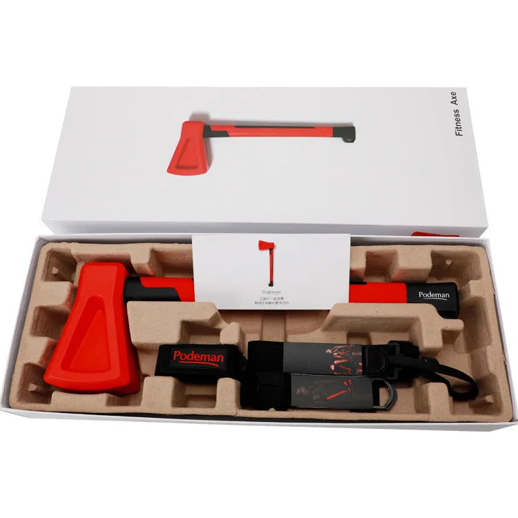 Red plastic fitness axe trainer for home gym muscle conditioning.
